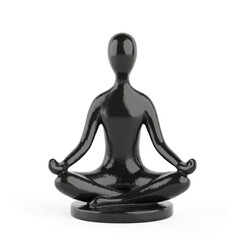 Mindfulness And Inner Peace Concept. Black Wood Figurine In Lotus Meditation Pose Sitting On Round Base. 3d Rendering
