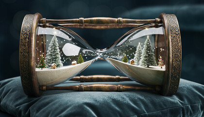 Christmas time slipping away in vintage hourglass