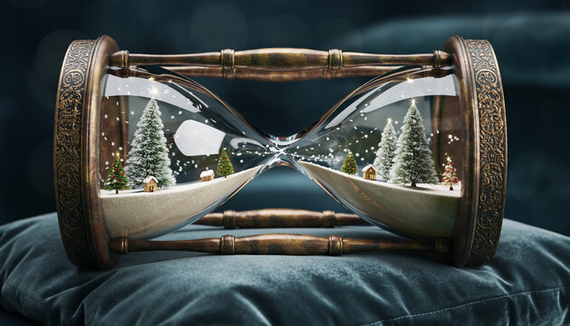 Christmas time slipping away in vintage hourglass