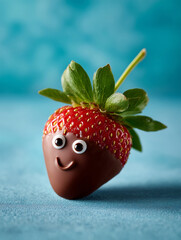 Chocolate dipped strawberry with candy eyes smiling