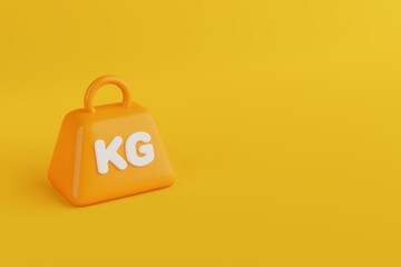 Fitness, Weight And Strength Concept. Orange Kg Weight Block Icon On Yellow Background. 3d Rendering