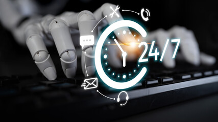 AI artificial intelligence supports 24-hour customer service with virtual assistants, real-time...