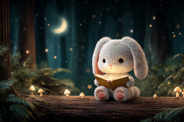 Naklejka premium bunny reading book, AI generated