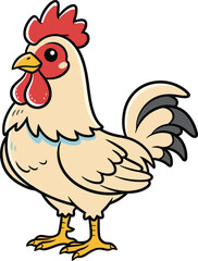 Cute cartoon rooster vector illustration funny chicken farm animal graphics kawaii farm bird design