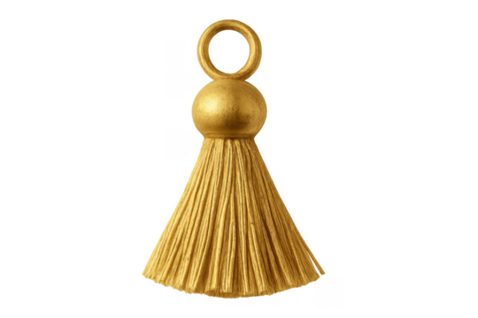 Golden decorative tassel featuring loop and luxurious threads