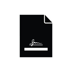Digital Document with Signature Icon / Official Signed Contract Black Glyph vector art on white background