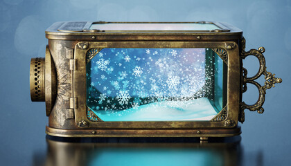 Vintage snow globe winter wonderland magic scene