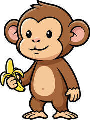 Cute cartoon monkey holding banana vector illustration