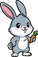 Cute cartoon bunny rabbit holding carrot vector illustration