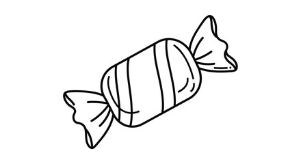 Obraz premium A simple black and white line art doodle of a single piece of wrapped hard candy with twisted ends for coloring.