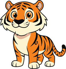 Cute cartoon tiger cub vector illustration adorable big cat character for kids and wildlife designs