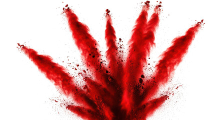 Abstract red explosion of powder isolated on transparent background