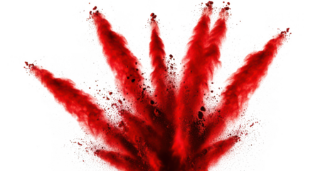 Abstract red explosion of powder isolated on transparent background