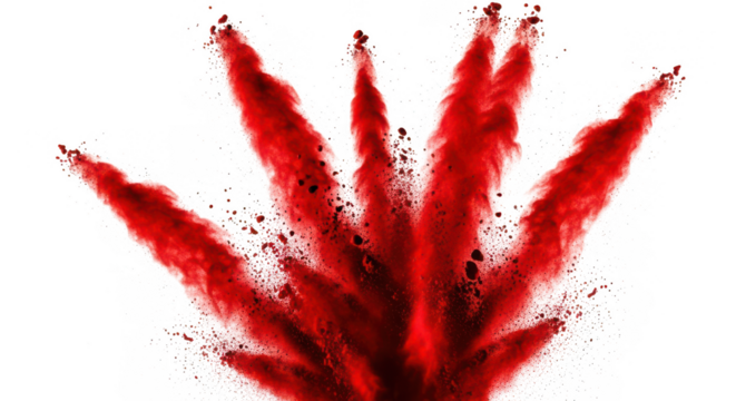 Abstract red explosion of powder isolated on transparent background