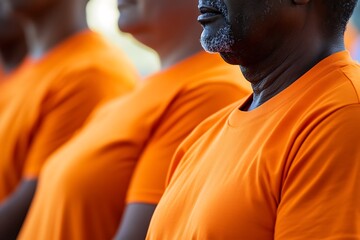 Close-up of individuals wearing orange shirts in solidarity, marking the National Day for Truth and Reconciliation, embodying unity and remembrance.