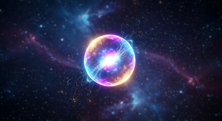 Celestial orb amidst distant nebulous skies, a visual odyssey of cosmos