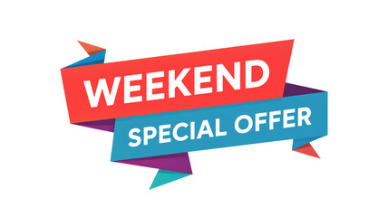 A colorful banner announces a special offer for the weekend.