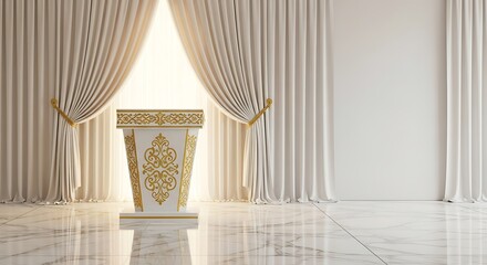 Elegance of a formal space with ornate lectern and luxurious backdrop