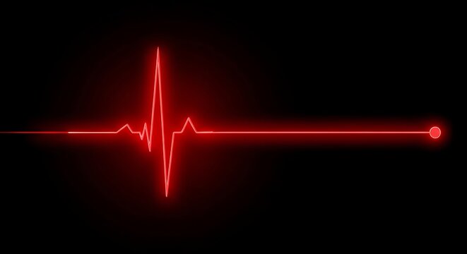Single Red Neon EKG Line on Black Background electrocardiogram heartbeat
