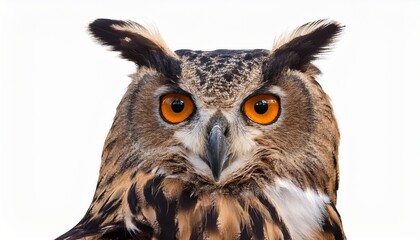 Majestic Eurasian Eagle Owl With Piercing Orange Eyes Isolated On Transparent Background Detailed Wildlife Close Up For Nature Animal And Educational Projects