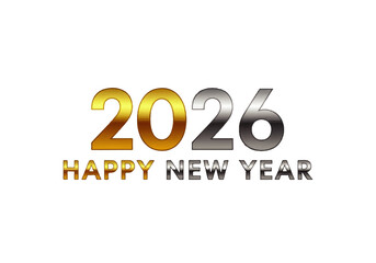 Happy New Year 2026 graphic with gold and silver numbers.