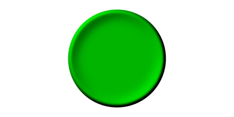 A vibrant green circular button or disc with a beveled edge, isolated on a clean white background.
