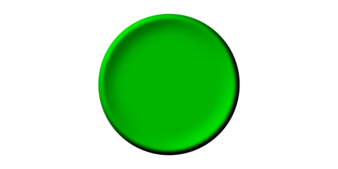 A vibrant green circular button or disc with a beveled edge, isolated on a clean white background.