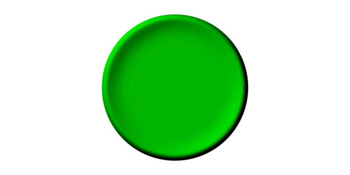 A vibrant green circular button or disc with a beveled edge, isolated on a clean white background. - Powered by Adobe