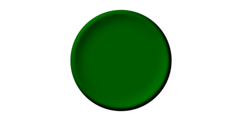 A three-dimensional dark green circular button or icon with a subtle shadow, isolated on a plain white background.