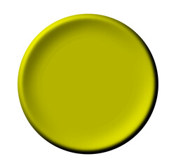 A three-dimensional yellow circular button with a beveled edge and subtle shadow isolated on a white background.