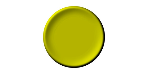 A simple 3D rendering of a shiny yellow circular button or disc isolated on a white background.