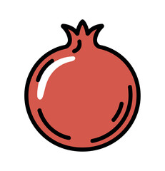 A bright red pomegranate is depicted against a clean white background, ready for consumption.