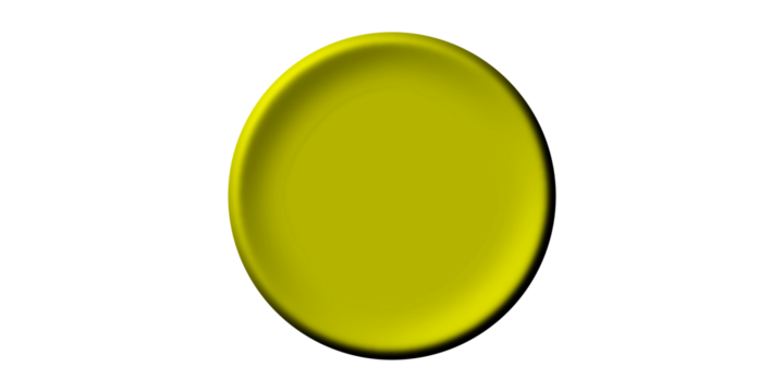 A simple 3D rendering of a shiny yellow circular button or disc isolated on a white background.