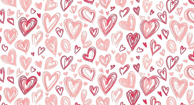 Seamless Pattern of Hand- Drawn Pink and Red Hearts on White love romantic - Powered by Adobe