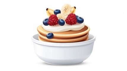 Sweet Fruit Topped Yogurt in White Bowl Healthy Snack Dessert