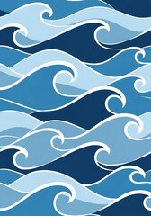 Naklejka premium Seamless Abstract Wave Pattern, Various Blue Tones, White Outlines