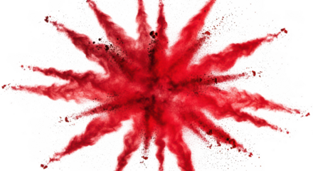Explosion of vibrant red powder isolated on transparent background