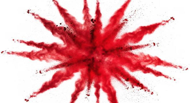 Explosion of vibrant red powder isolated on transparent background