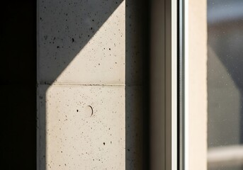 Geometric interplay light and shadow defines concrete wall and window frame