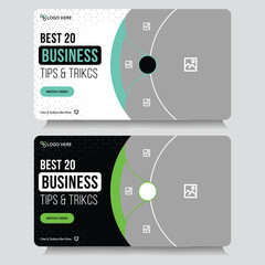 Business methods tips and tricks video cover banner design, daily business techniques vide thumbnail banner design, fully customizable vector eps 10 file format