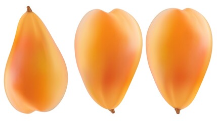 Three Fresh Peach Fruits with Smooth Skin and Warm Orange Color on White Background