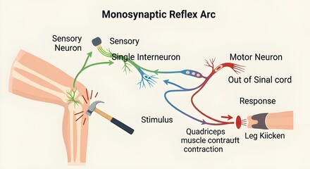 Monosynaptic Knee Jerk Reflex Arc – Patellar Tendon Hammer Leg Kick Medical Illustration