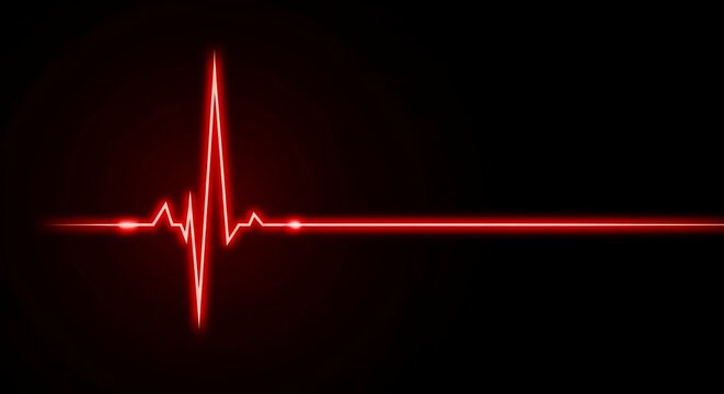 Red Neon Heartbeat Line on Black Background electrocardiogram