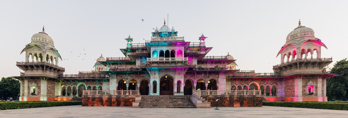 Albert Hall Museum at Sunset – Jaipur’s Iconic Landmark Illuminated with Colorful Lights