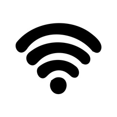 Wifi symbol in black with curved lines and a circle for signal