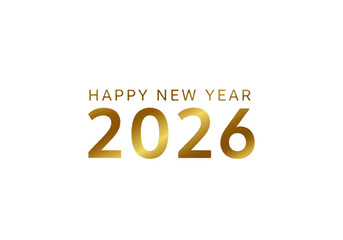 Happy New Year 2026 in gold on a white background.