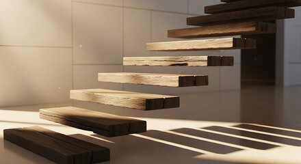 Illuminated wooden staircase showcasing minimalist interior design