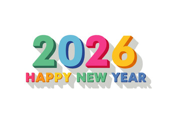 Colorful 2026 Happy New Year graphic with drop shadow.