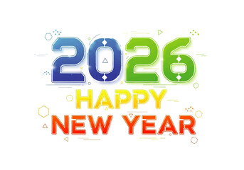 Colorful 2026 Happy New Year graphic design on white.