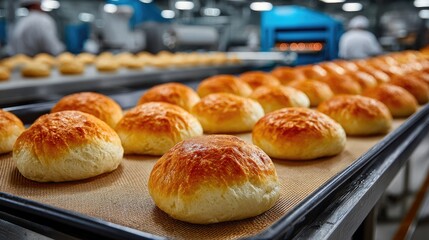 Soft Golden Bread Rolls in Modern Industrial Bakery